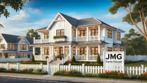 Modern farmhouse with white exterior, large windows, wrap-around porch, and minimalist roof by JMG Construction in Misamis Oriental.